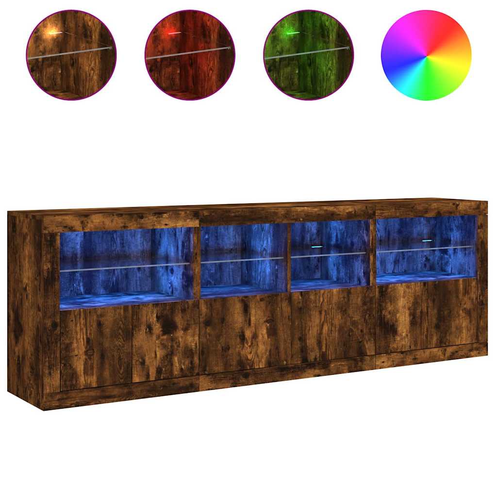Dressoir met LED-verlichting 202x37x67 cm gerookt eikenkleurig is nu te koop bij PeponiXL, paradijselijk wonen!