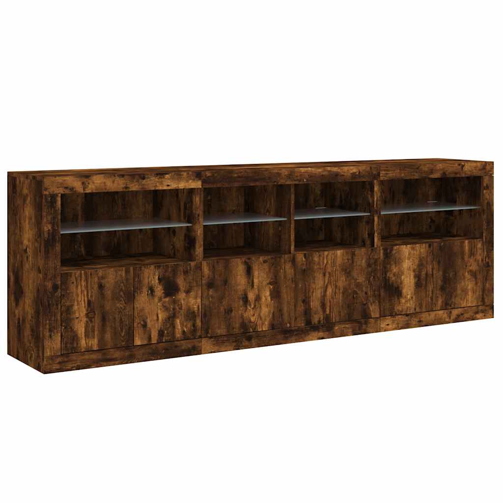 Dressoir met LED-verlichting 202x37x67 cm gerookt eikenkleurig is nu te koop bij PeponiXL, paradijselijk wonen!