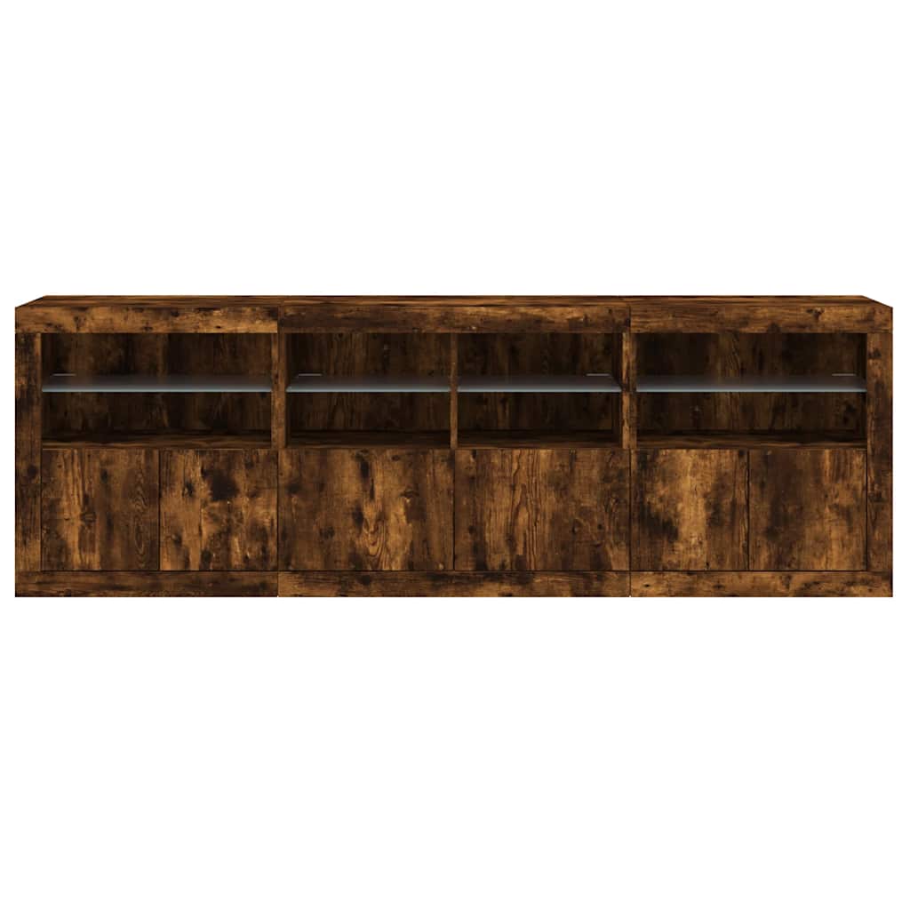 Dressoir met LED-verlichting 202x37x67 cm gerookt eikenkleurig is nu te koop bij PeponiXL, paradijselijk wonen!
