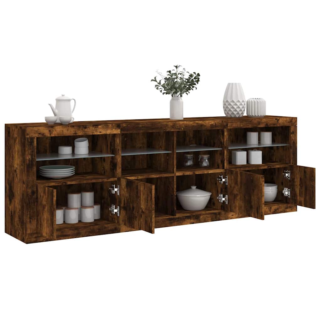 Dressoir met LED-verlichting 202x37x67 cm gerookt eikenkleurig is nu te koop bij PeponiXL, paradijselijk wonen!
