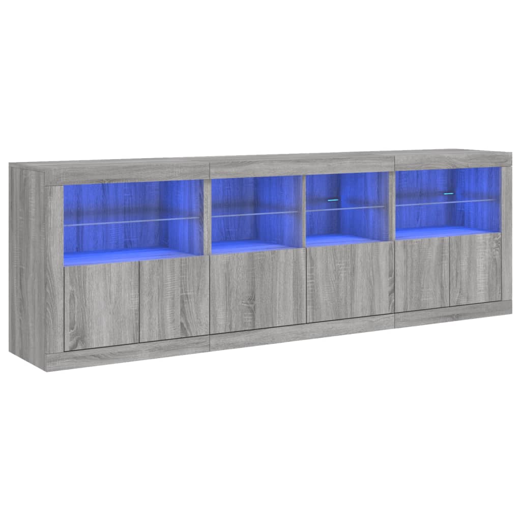 Dressoir met LED-verlichting 202x37x67 cm grijs sonoma eiken is nu te koop bij PeponiXL, paradijselijk wonen!