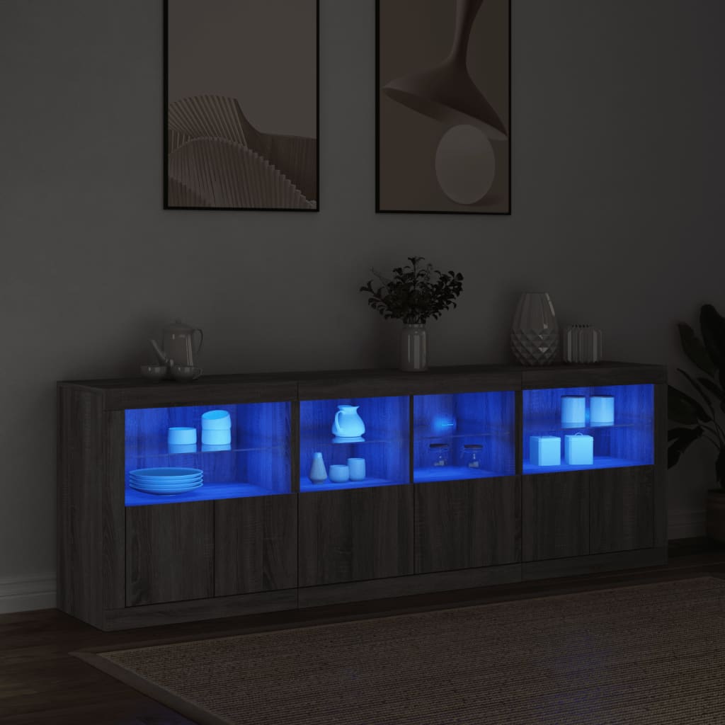 Dressoir met LED-verlichting 202x37x67 cm grijs sonoma eiken is nu te koop bij PeponiXL, paradijselijk wonen!