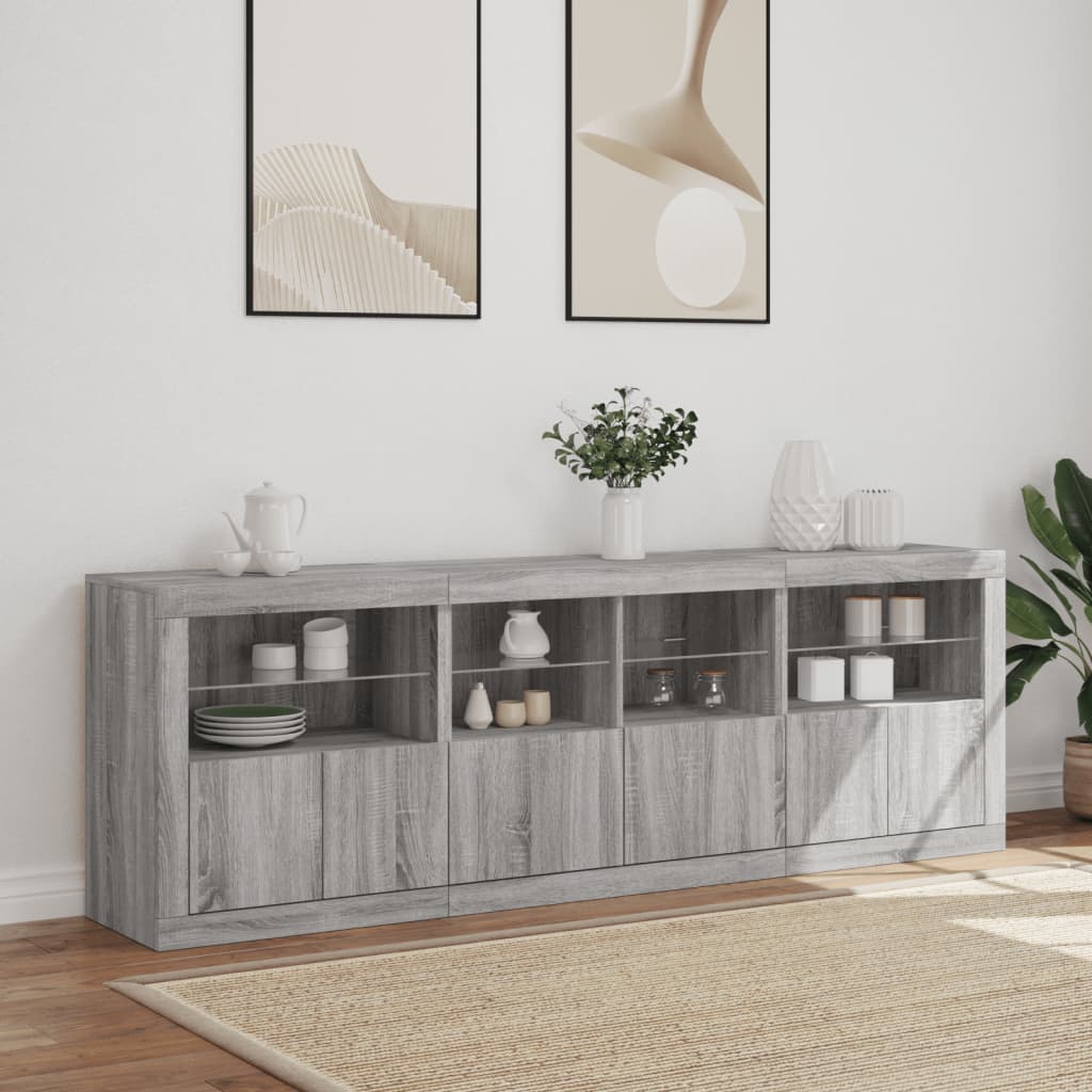 Dressoir met LED-verlichting 202x37x67 cm grijs sonoma eiken is nu te koop bij PeponiXL, paradijselijk wonen!