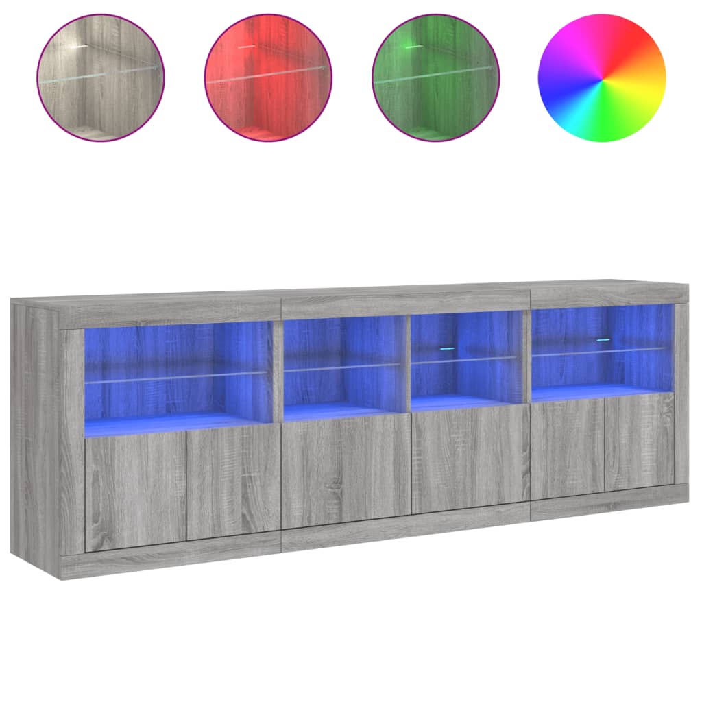 Dressoir met LED-verlichting 202x37x67 cm grijs sonoma eiken is nu te koop bij PeponiXL, paradijselijk wonen!
