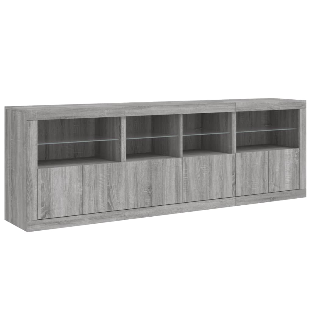 Dressoir met LED-verlichting 202x37x67 cm grijs sonoma eiken is nu te koop bij PeponiXL, paradijselijk wonen!