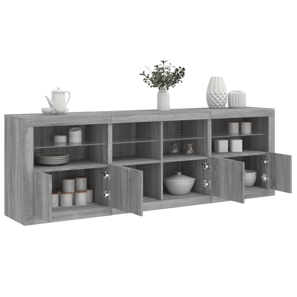 Dressoir met LED-verlichting 202x37x67 cm grijs sonoma eiken is nu te koop bij PeponiXL, paradijselijk wonen!