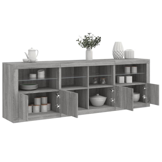 Dressoir met LED-verlichting 202x37x67 cm grijs sonoma eiken is nu te koop bij PeponiXL, paradijselijk wonen!