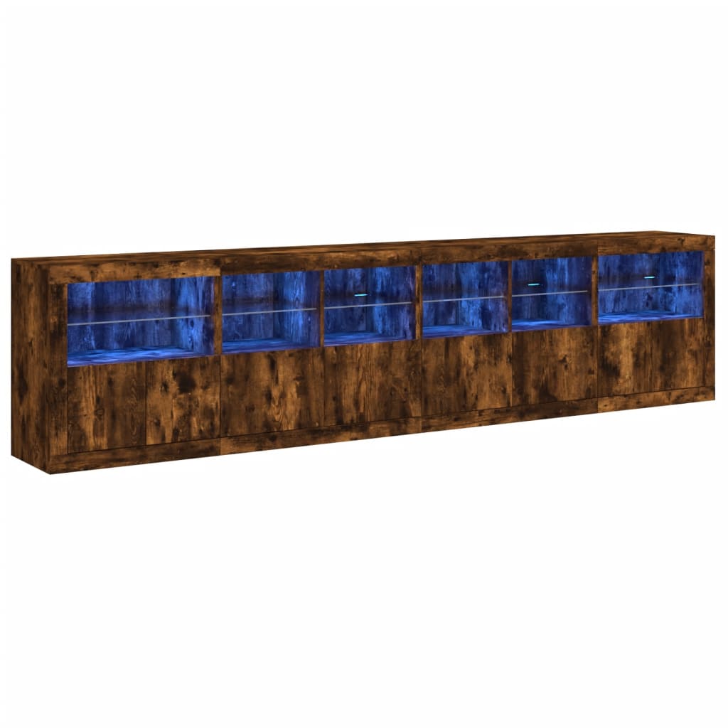 Dressoir met LED-verlichting 283,5x37x67 cm gerookt eikenkleur is nu te koop bij PeponiXL, paradijselijk wonen!