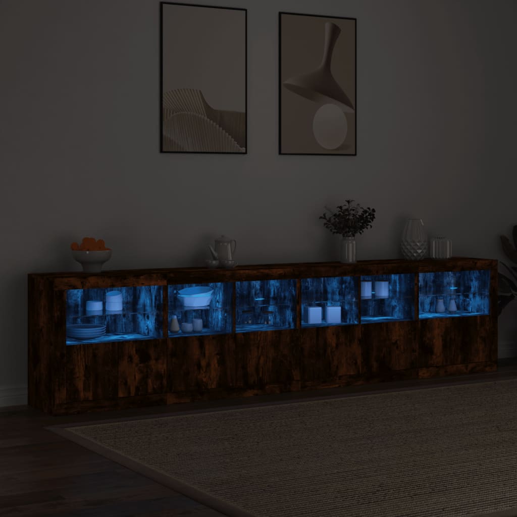Dressoir met LED-verlichting 283,5x37x67 cm gerookt eikenkleur is nu te koop bij PeponiXL, paradijselijk wonen!