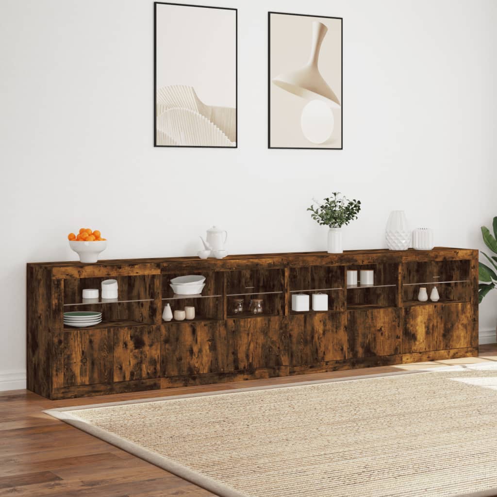 Dressoir met LED-verlichting 283,5x37x67 cm gerookt eikenkleur is nu te koop bij PeponiXL, paradijselijk wonen!