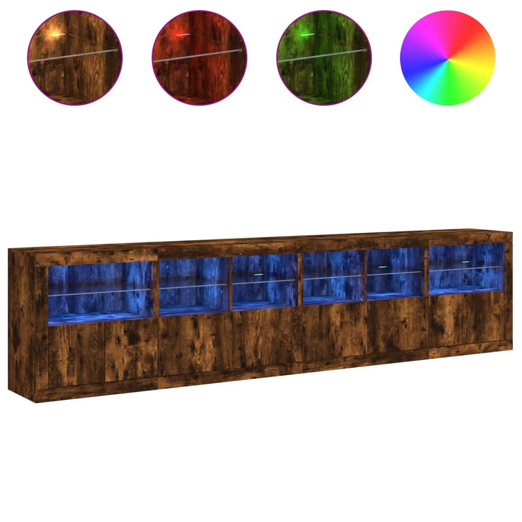 Dressoir met LED-verlichting 283,5x37x67 cm gerookt eikenkleur is nu te koop bij PeponiXL, paradijselijk wonen!