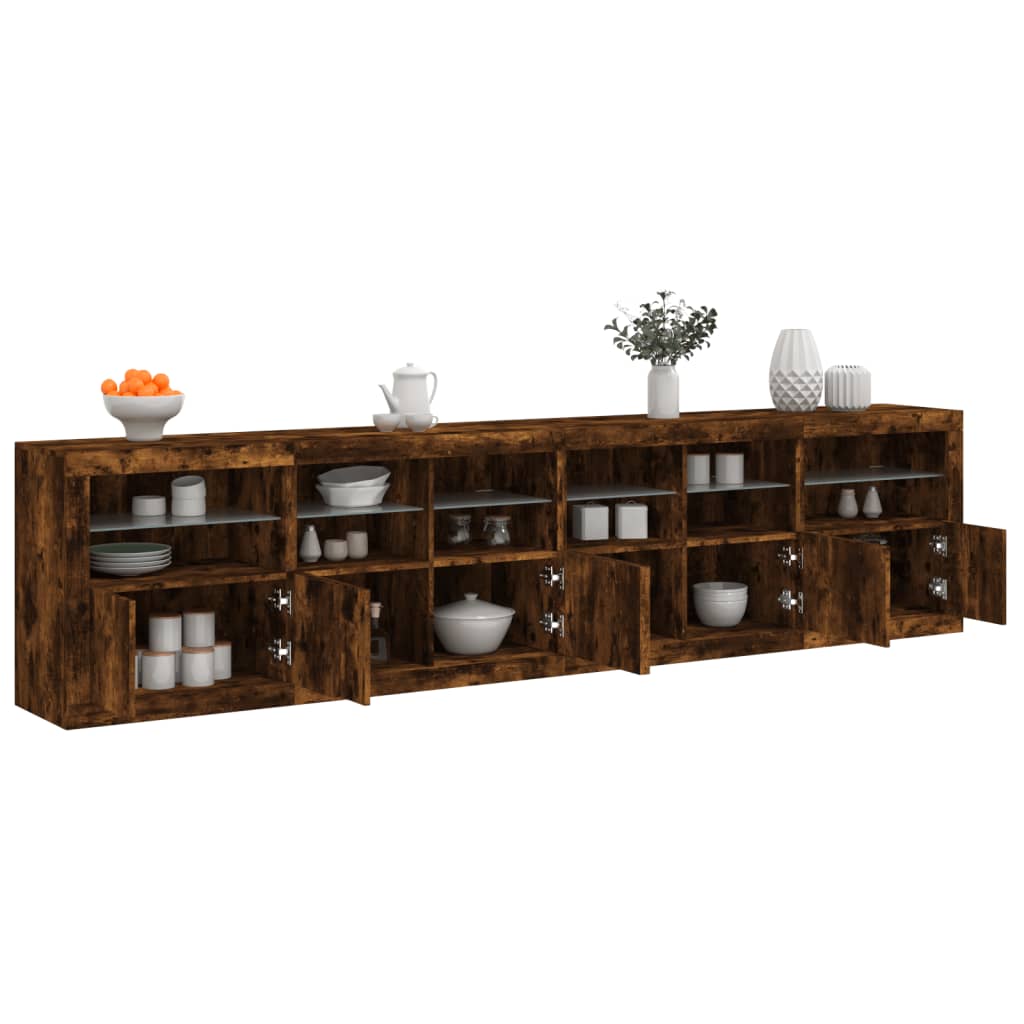 Dressoir met LED-verlichting 283,5x37x67 cm gerookt eikenkleur is nu te koop bij PeponiXL, paradijselijk wonen!