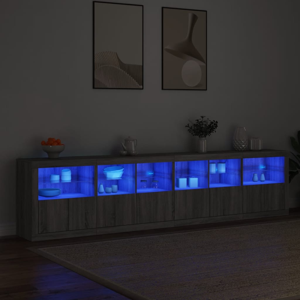 Dressoir met LED-verlichting 283x37x67 cm grijs sonoma eiken is nu te koop bij PeponiXL, paradijselijk wonen!