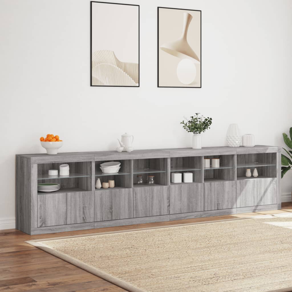 Dressoir met LED-verlichting 283x37x67 cm grijs sonoma eiken is nu te koop bij PeponiXL, paradijselijk wonen!