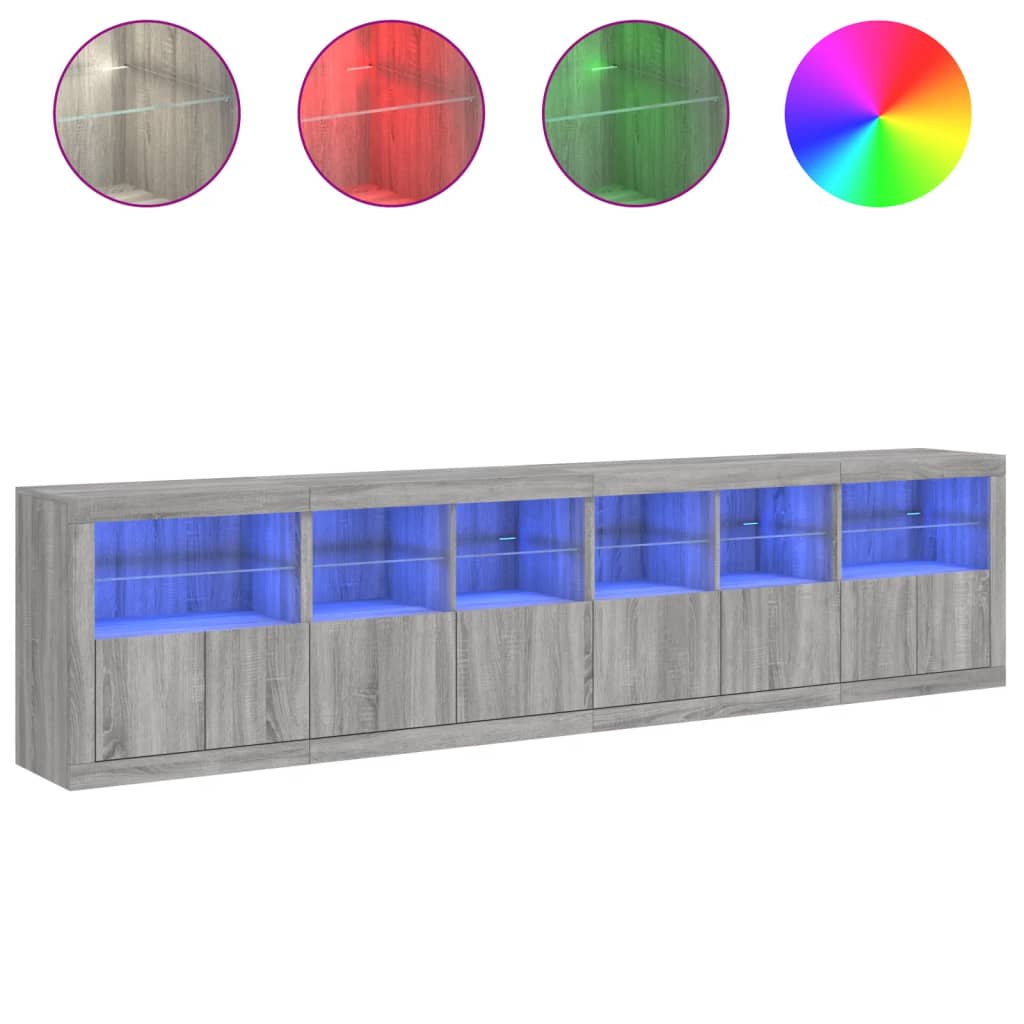 Dressoir met LED-verlichting 283x37x67 cm grijs sonoma eiken is nu te koop bij PeponiXL, paradijselijk wonen!