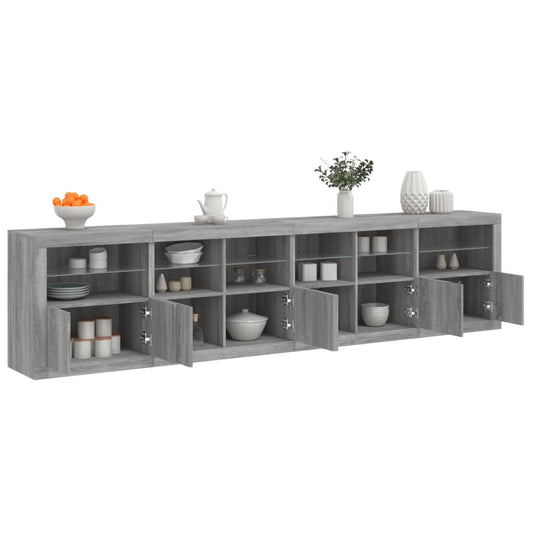 Dressoir met LED-verlichting 283x37x67 cm grijs sonoma eiken is nu te koop bij PeponiXL, paradijselijk wonen!