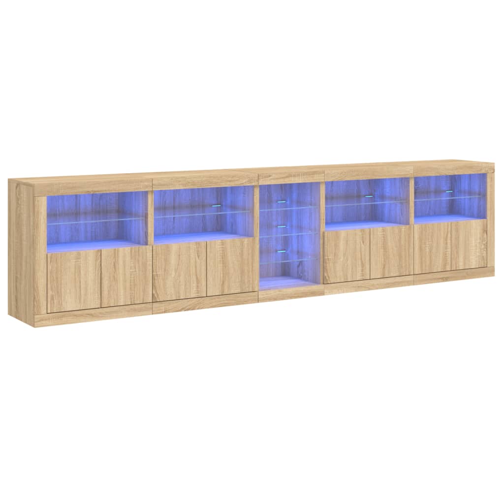 Dressoir met LED-verlichting 283x37x67 cm sonoma eikenkleurig is nu te koop bij PeponiXL, paradijselijk wonen!
