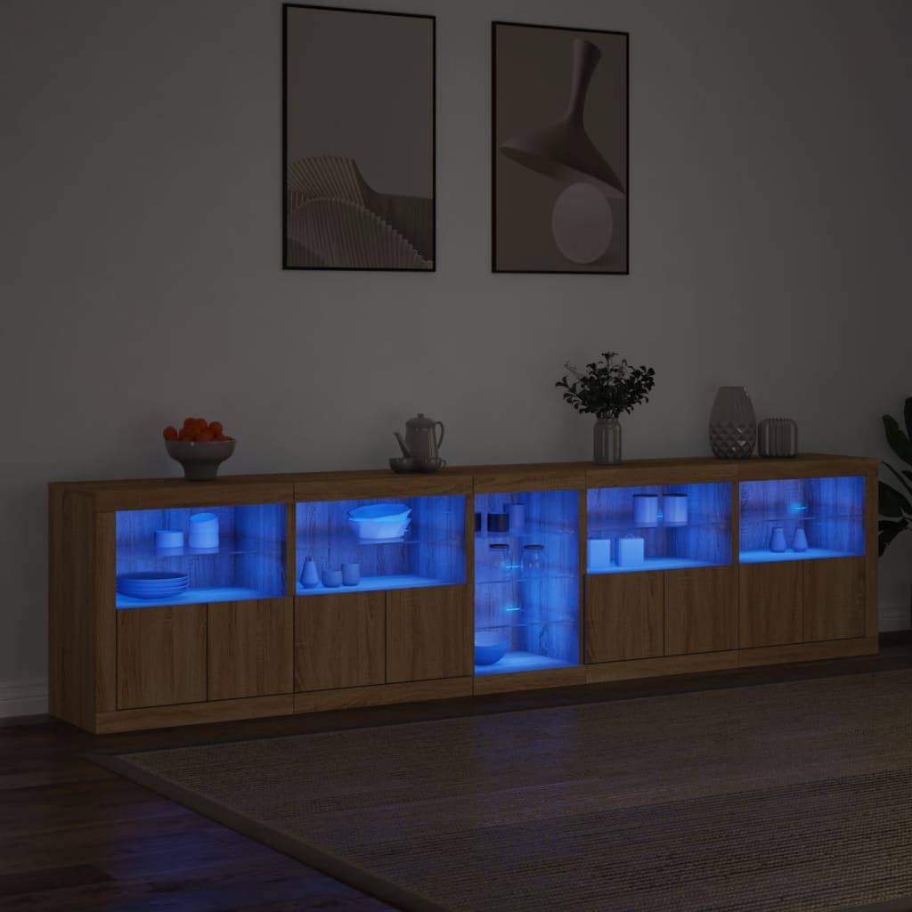 Dressoir met LED-verlichting 283x37x67 cm sonoma eikenkleurig is nu te koop bij PeponiXL, paradijselijk wonen!