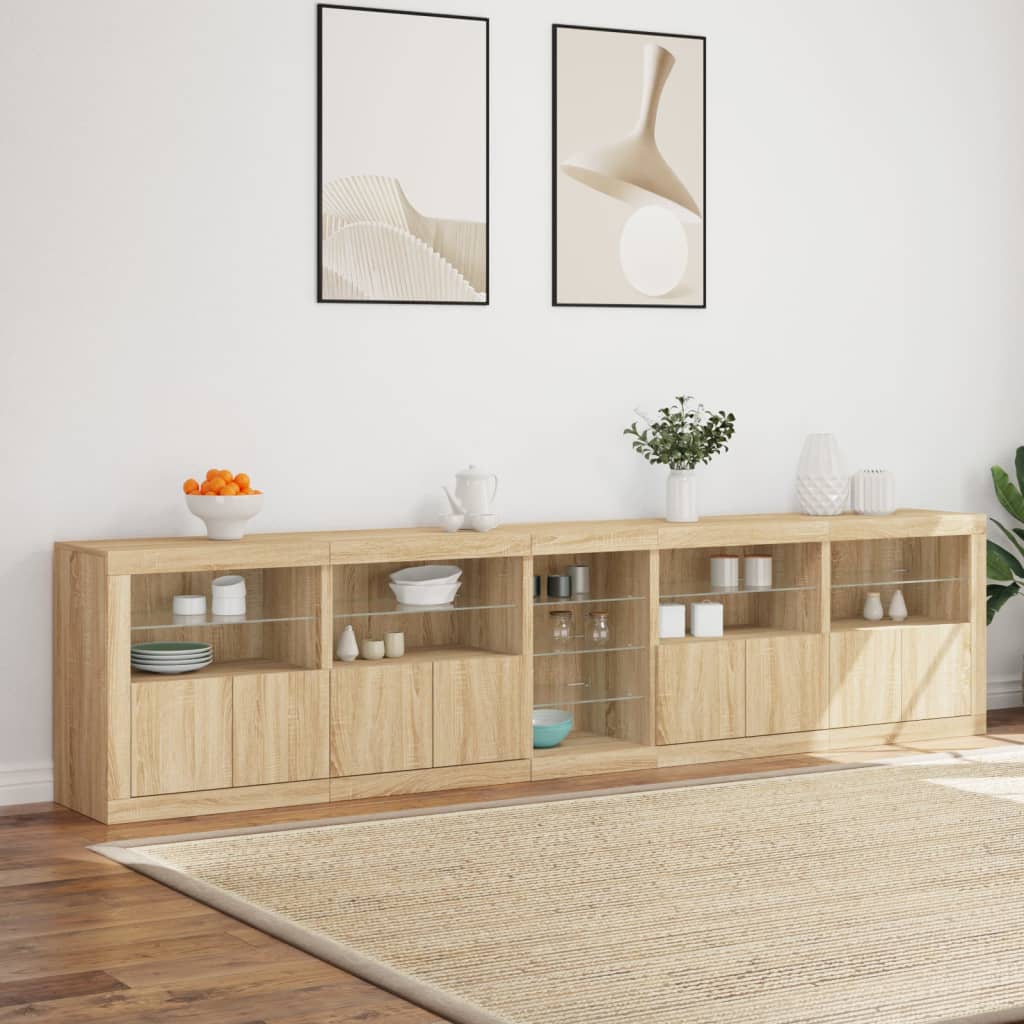 Dressoir met LED-verlichting 283x37x67 cm sonoma eikenkleurig is nu te koop bij PeponiXL, paradijselijk wonen!