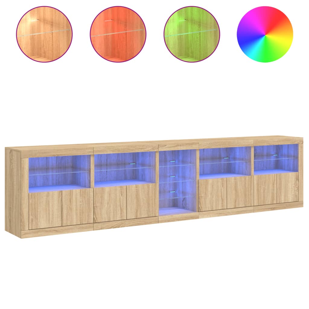 Dressoir met LED-verlichting 283x37x67 cm sonoma eikenkleurig is nu te koop bij PeponiXL, paradijselijk wonen!