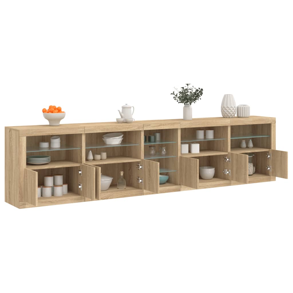Dressoir met LED-verlichting 283x37x67 cm sonoma eikenkleurig is nu te koop bij PeponiXL, paradijselijk wonen!