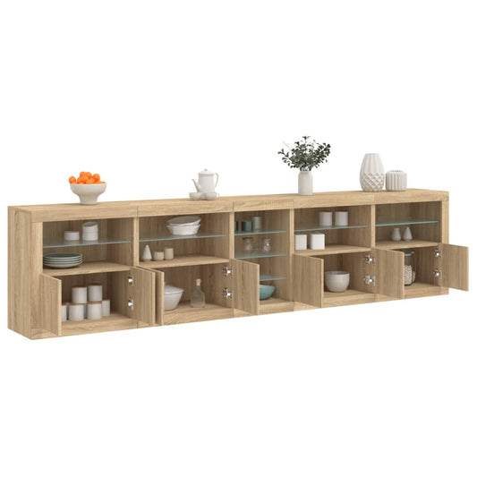 Dressoir met LED-verlichting 283x37x67 cm sonoma eikenkleurig is nu te koop bij PeponiXL, paradijselijk wonen!