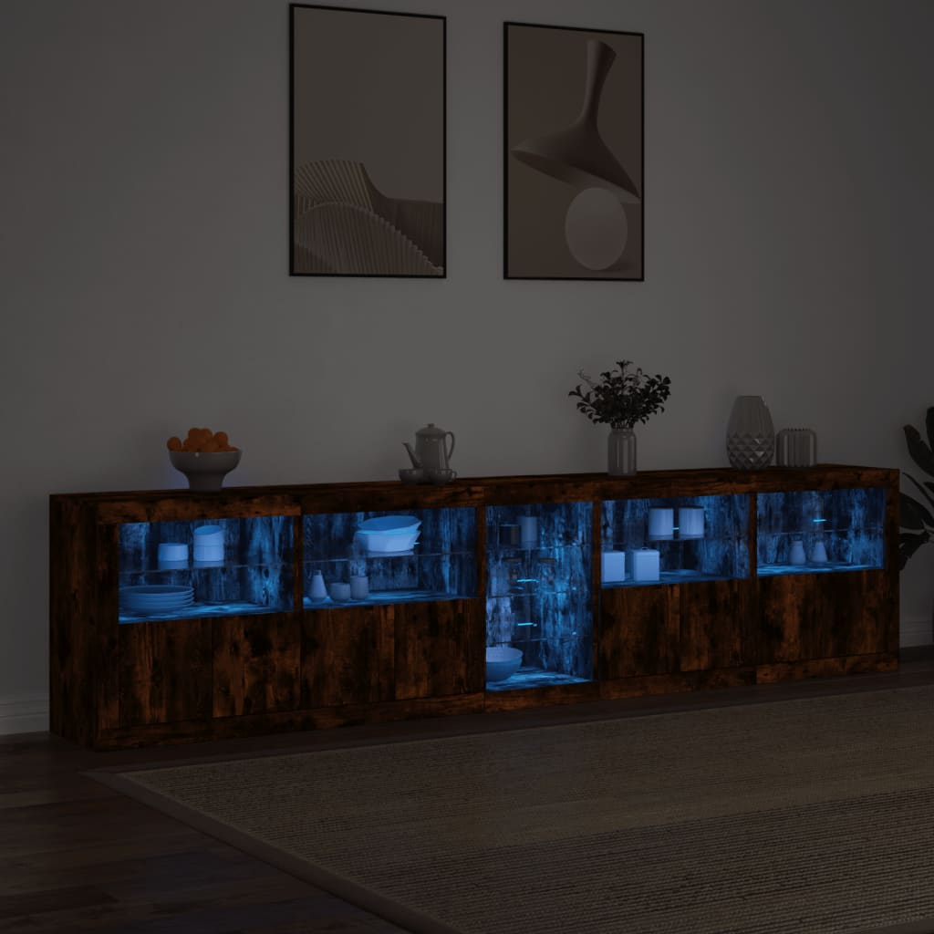 Dressoir met LED-verlichting 283,5x37x67 cm gerookt eikenkleur is nu te koop bij PeponiXL, paradijselijk wonen!