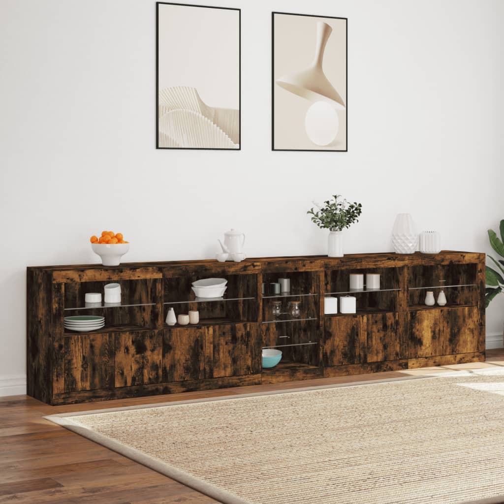 Dressoir met LED-verlichting 283,5x37x67 cm gerookt eikenkleur is nu te koop bij PeponiXL, paradijselijk wonen!