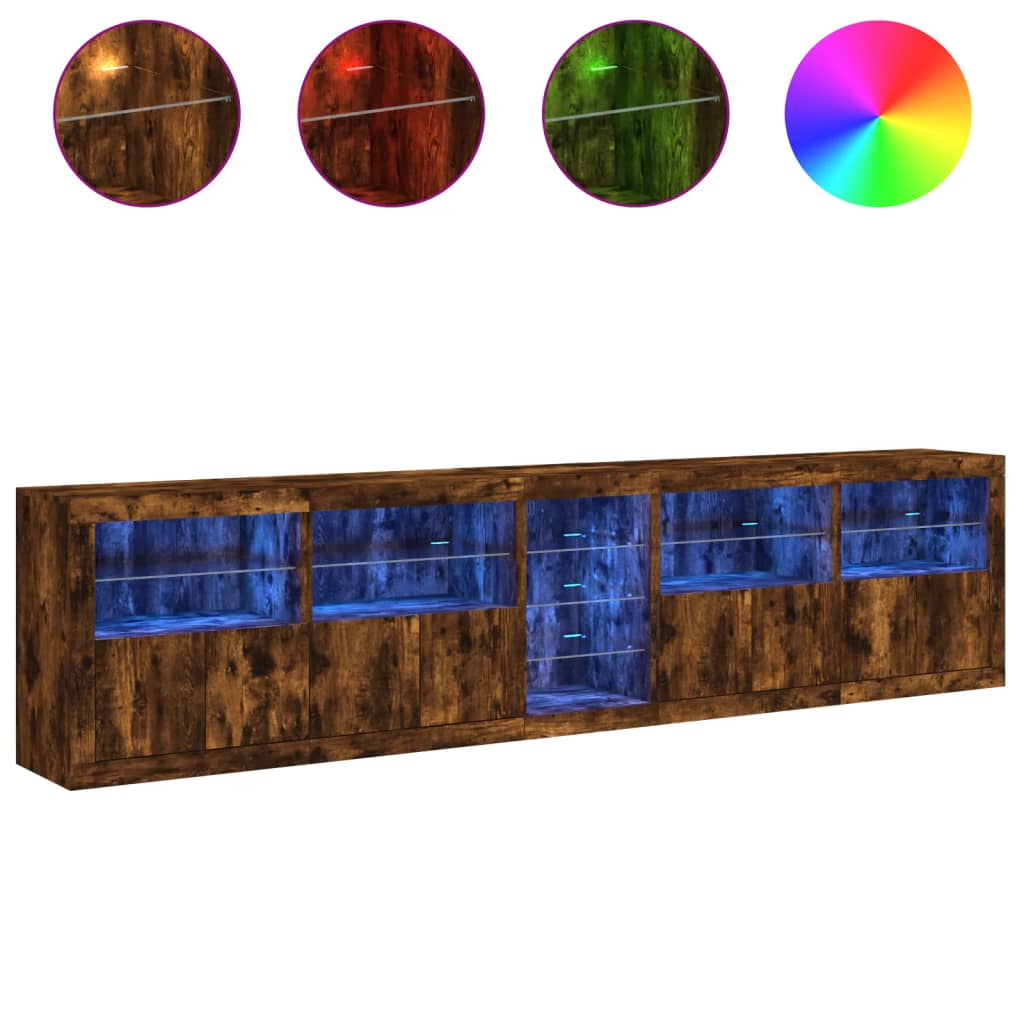 Dressoir met LED-verlichting 283,5x37x67 cm gerookt eikenkleur is nu te koop bij PeponiXL, paradijselijk wonen!
