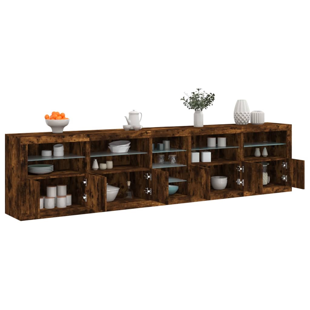 Dressoir met LED-verlichting 283,5x37x67 cm gerookt eikenkleur is nu te koop bij PeponiXL, paradijselijk wonen!