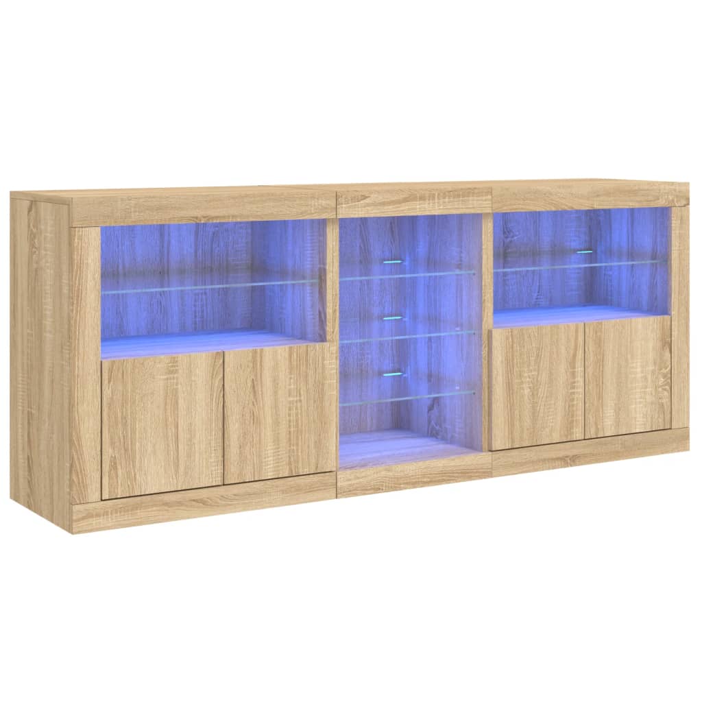 Dressoir met LED-verlichting 162x37x67 cm sonoma eikenkleurig is nu te koop bij PeponiXL, paradijselijk wonen!