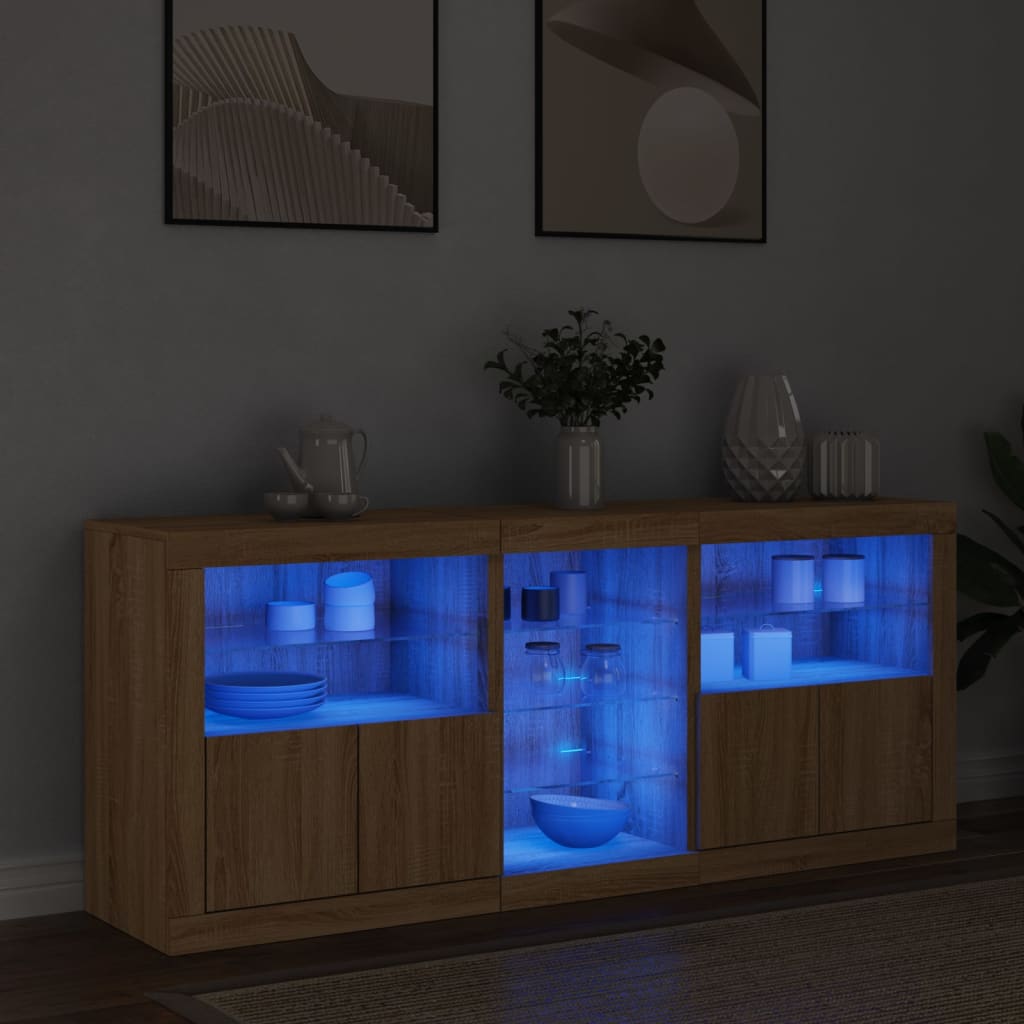 Dressoir met LED-verlichting 162x37x67 cm sonoma eikenkleurig is nu te koop bij PeponiXL, paradijselijk wonen!