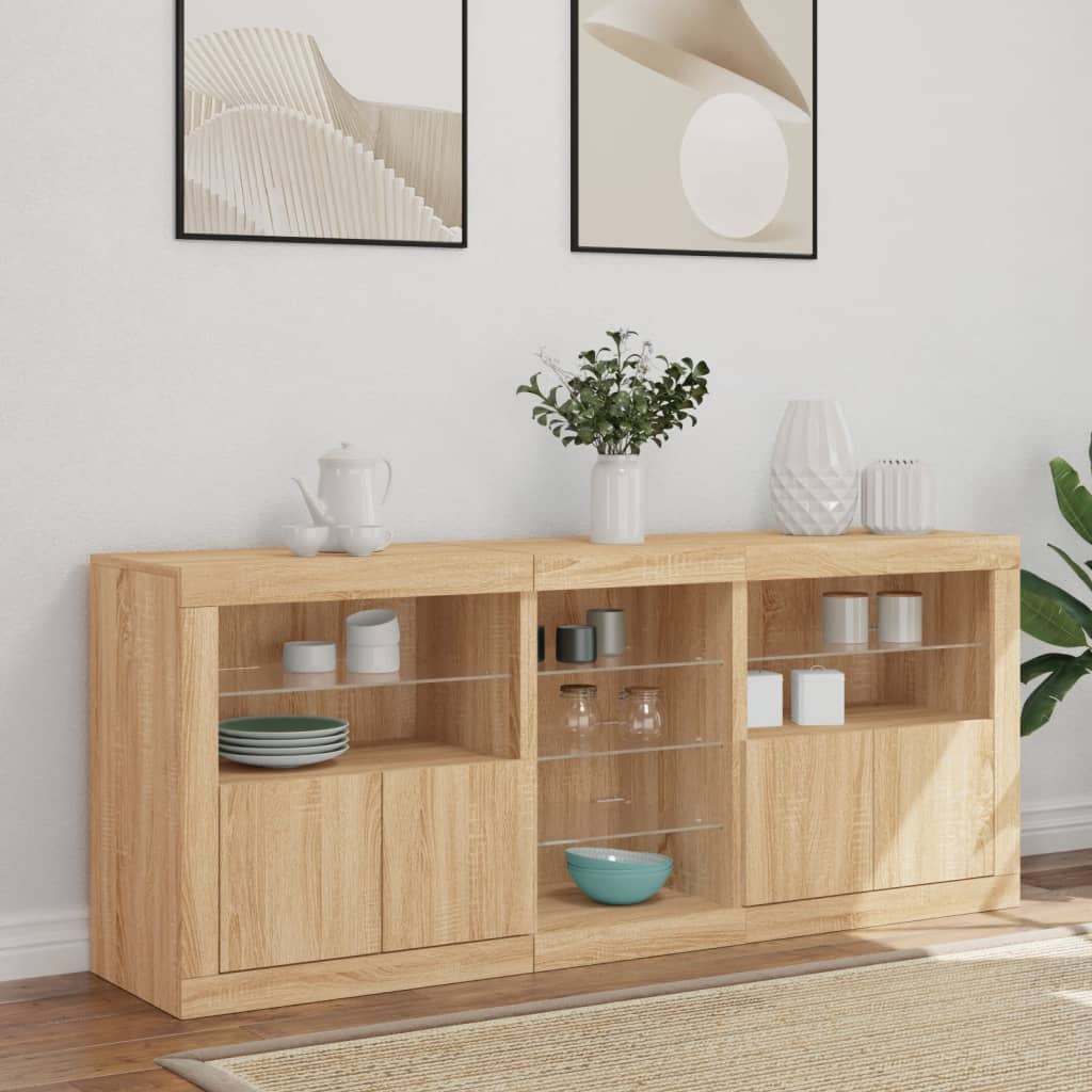 Dressoir met LED-verlichting 162x37x67 cm sonoma eikenkleurig is nu te koop bij PeponiXL, paradijselijk wonen!