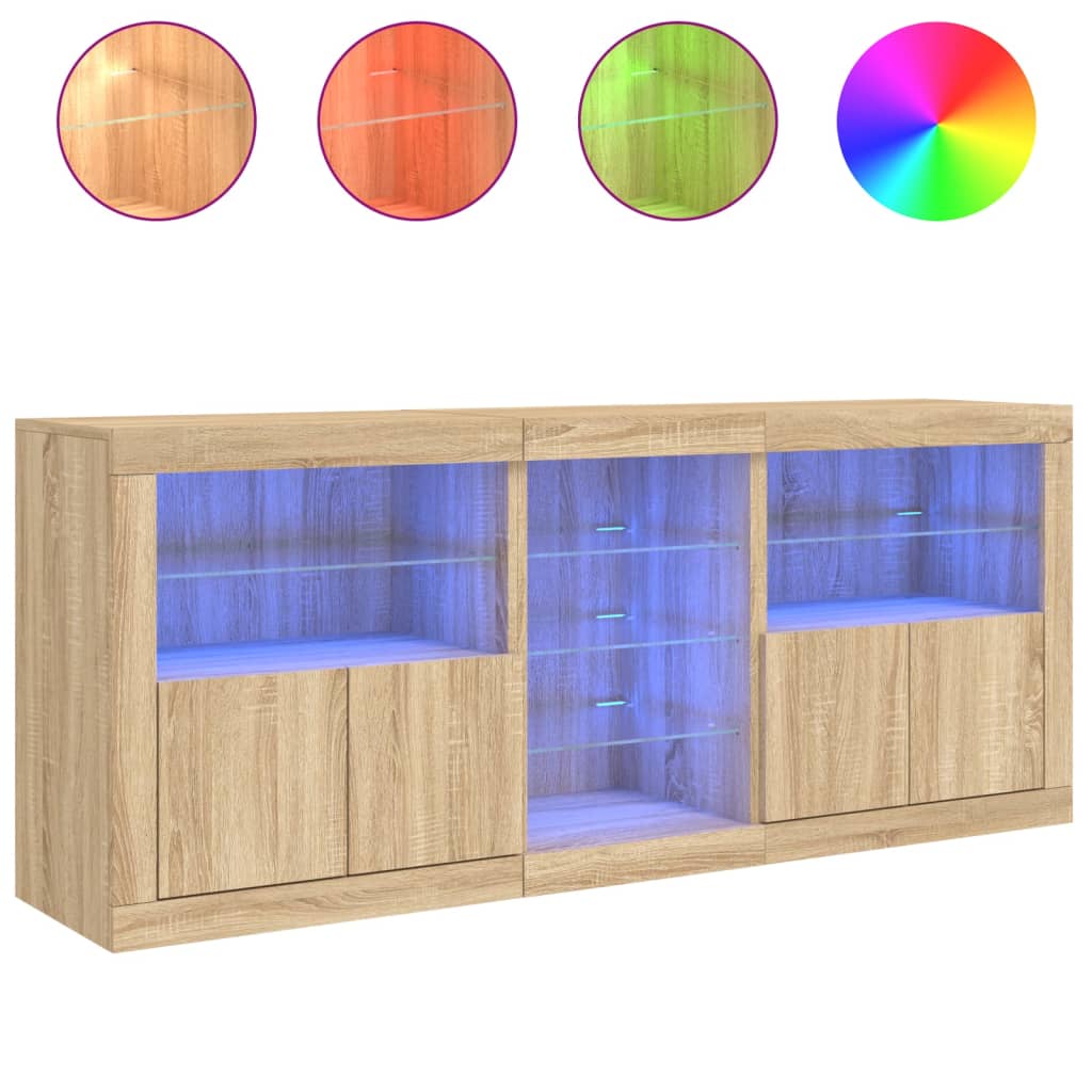 Dressoir met LED-verlichting 162x37x67 cm sonoma eikenkleurig is nu te koop bij PeponiXL, paradijselijk wonen!