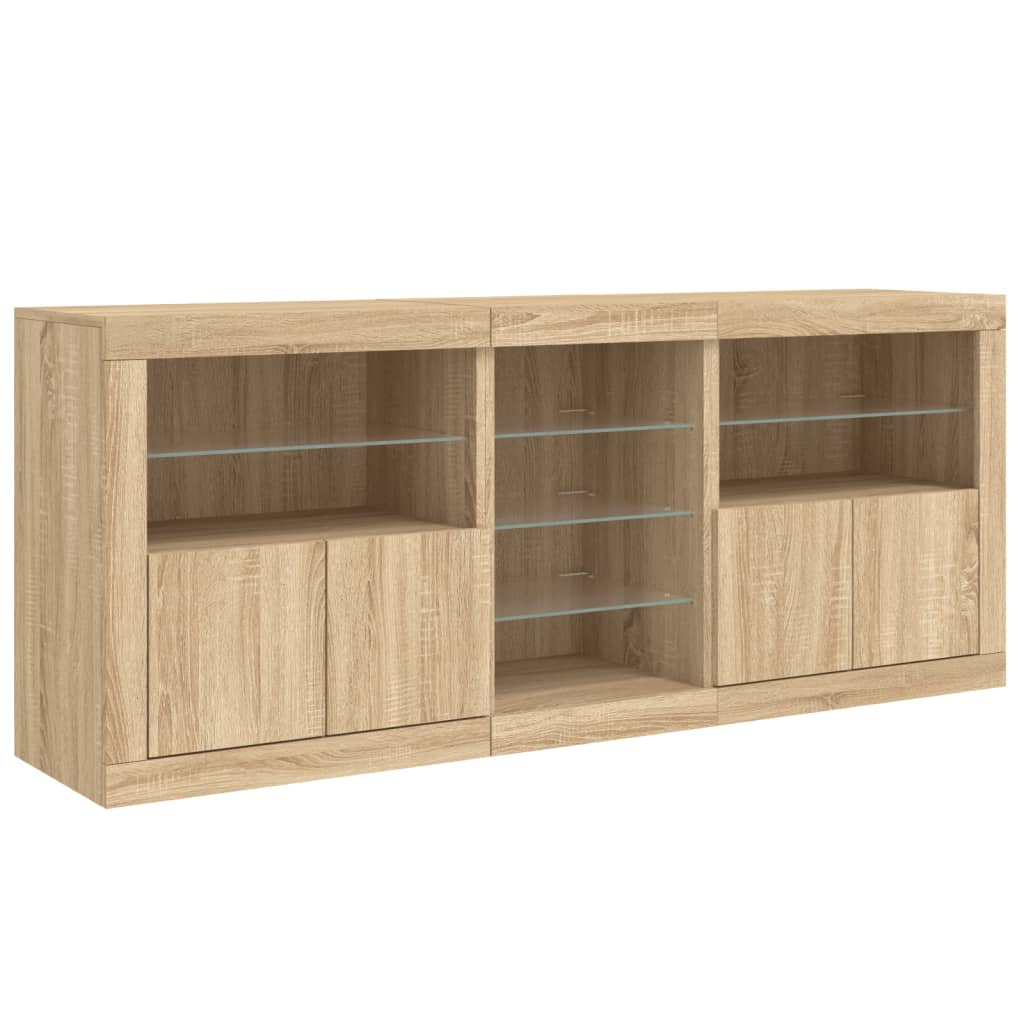 Dressoir met LED-verlichting 162x37x67 cm sonoma eikenkleurig is nu te koop bij PeponiXL, paradijselijk wonen!