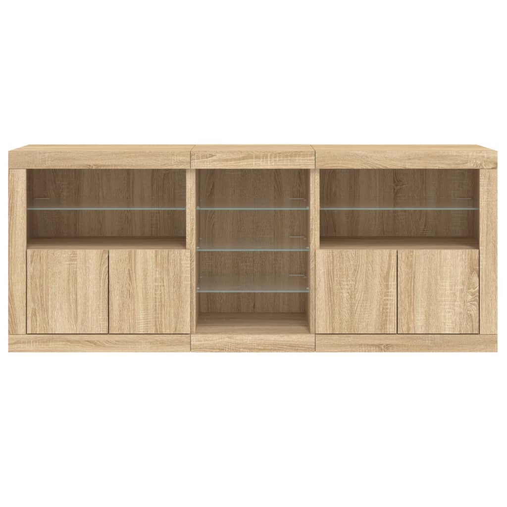 Dressoir met LED-verlichting 162x37x67 cm sonoma eikenkleurig is nu te koop bij PeponiXL, paradijselijk wonen!