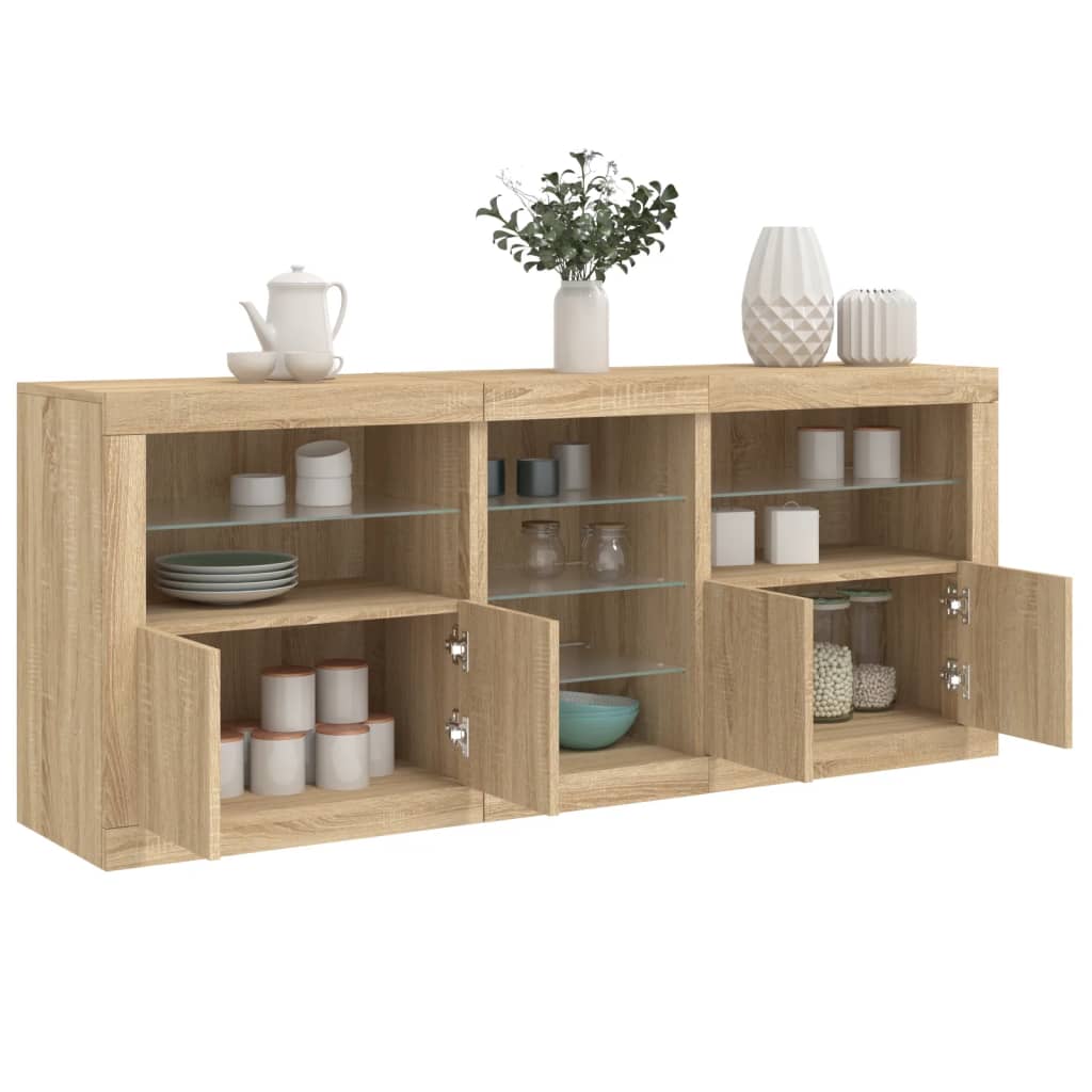 Dressoir met LED-verlichting 162x37x67 cm sonoma eikenkleurig is nu te koop bij PeponiXL, paradijselijk wonen!