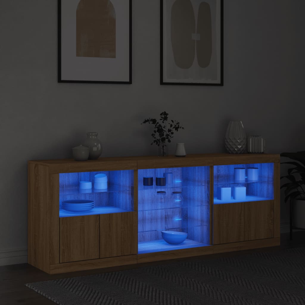 Dressoir met LED-verlichting 181,5x37x67 cm sonoma eikenkleurig is nu te koop bij PeponiXL, paradijselijk wonen!