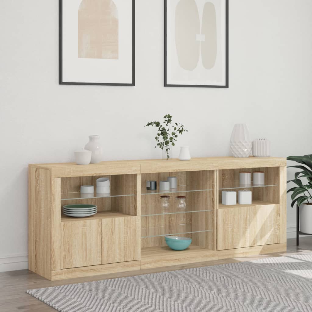 Dressoir met LED-verlichting 181,5x37x67 cm sonoma eikenkleurig is nu te koop bij PeponiXL, paradijselijk wonen!