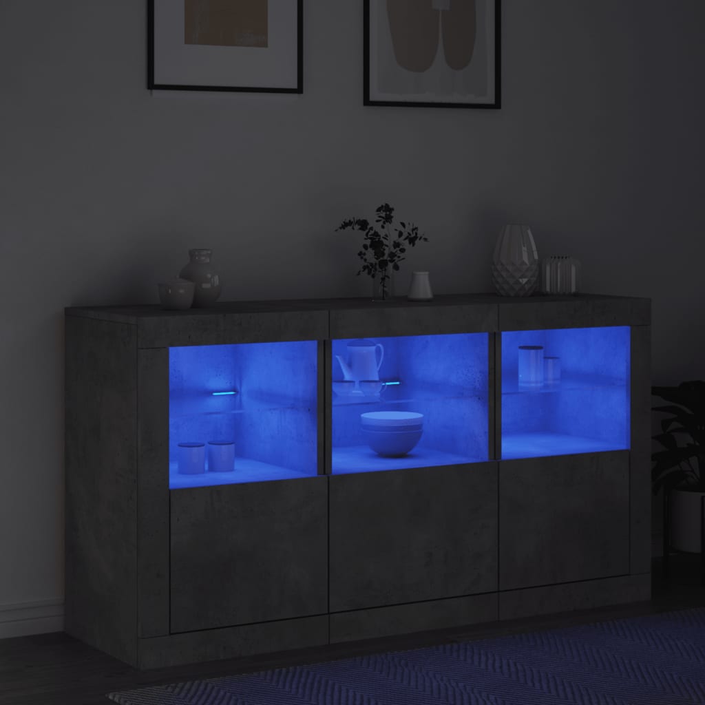 Dressoir met LED-verlichting 123x37x67 cm betongrijs is nu te koop bij PeponiXL, paradijselijk wonen!