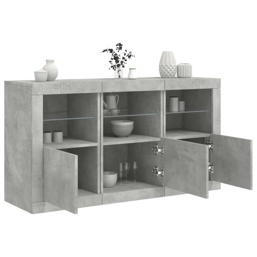 Dressoir met LED-verlichting 123x37x67 cm betongrijs is nu te koop bij PeponiXL, paradijselijk wonen!