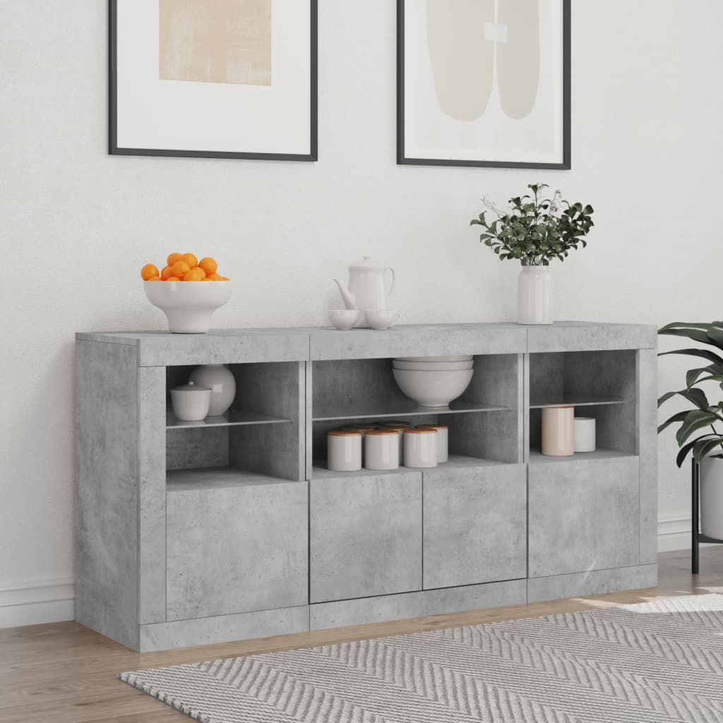 Dressoir met LED-verlichting 142,5x37x67 cm betongrijs is nu te koop bij PeponiXL, paradijselijk wonen!