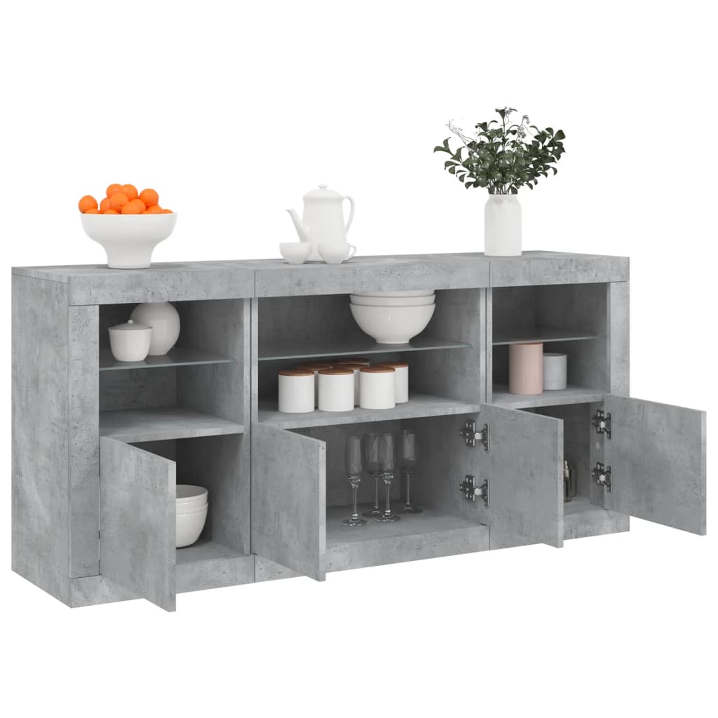 Dressoir met LED-verlichting 142,5x37x67 cm betongrijs is nu te koop bij PeponiXL, paradijselijk wonen!