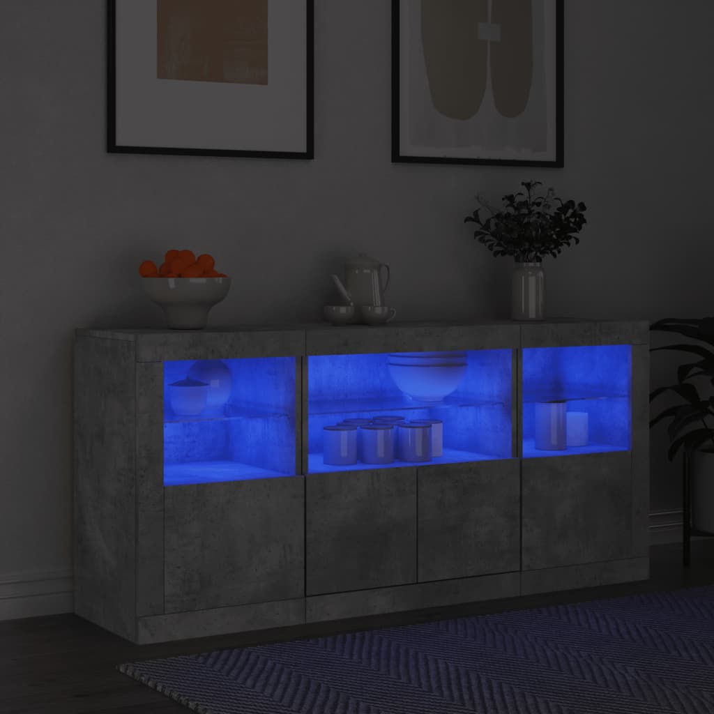 Dressoir met LED-verlichting 142,5x37x67 cm betongrijs is nu te koop bij PeponiXL, paradijselijk wonen!