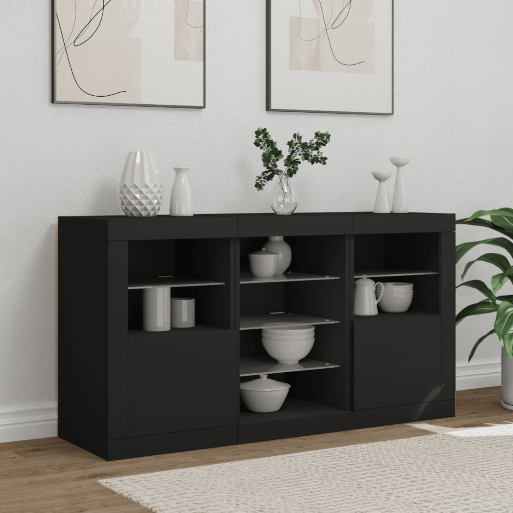 Dressoir met LED-verlichting 123x37x67 cm zwart is nu te koop bij PeponiXL, paradijselijk wonen!