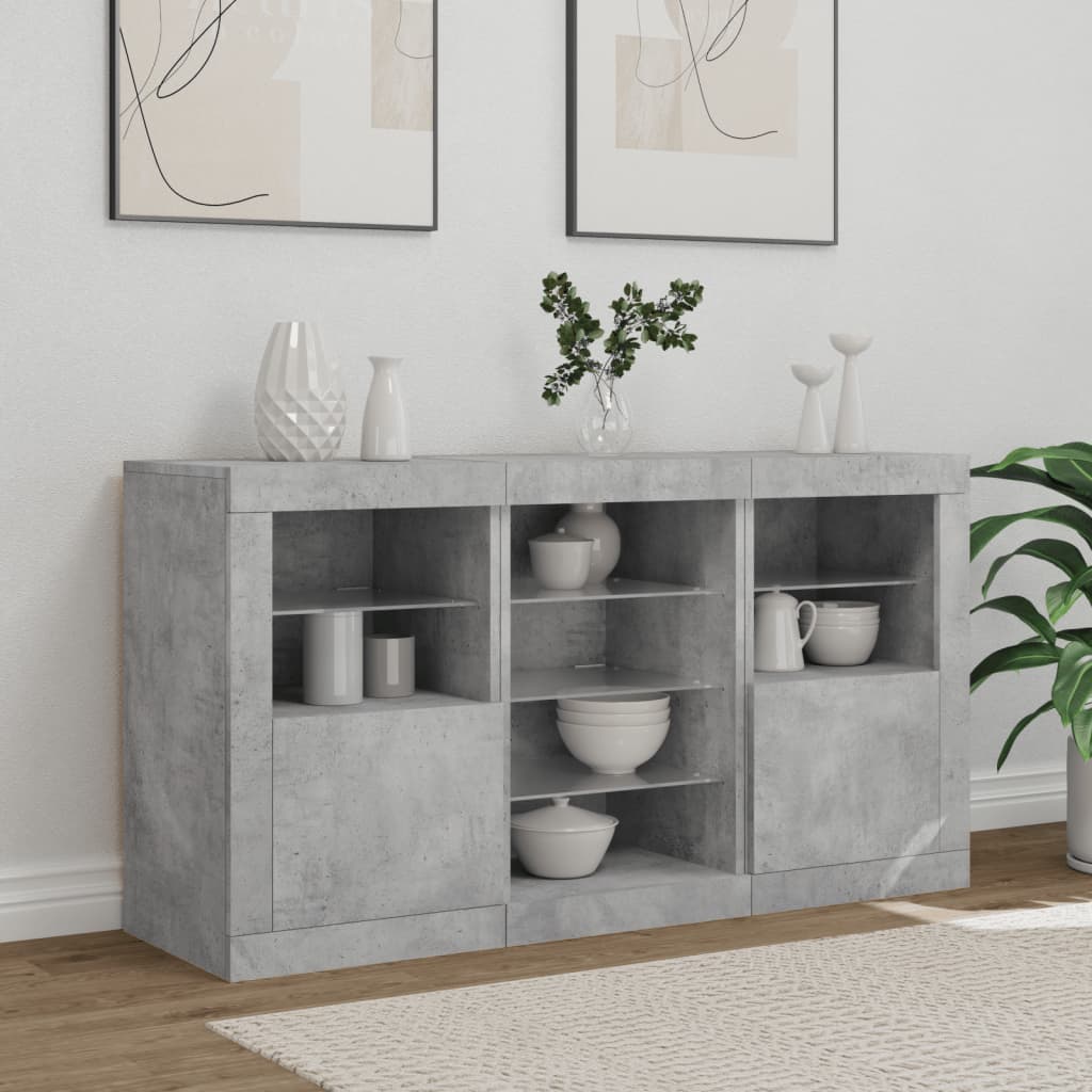 Dressoir met LED-verlichting 123x37x67 cm betongrijs is nu te koop bij PeponiXL, paradijselijk wonen!
