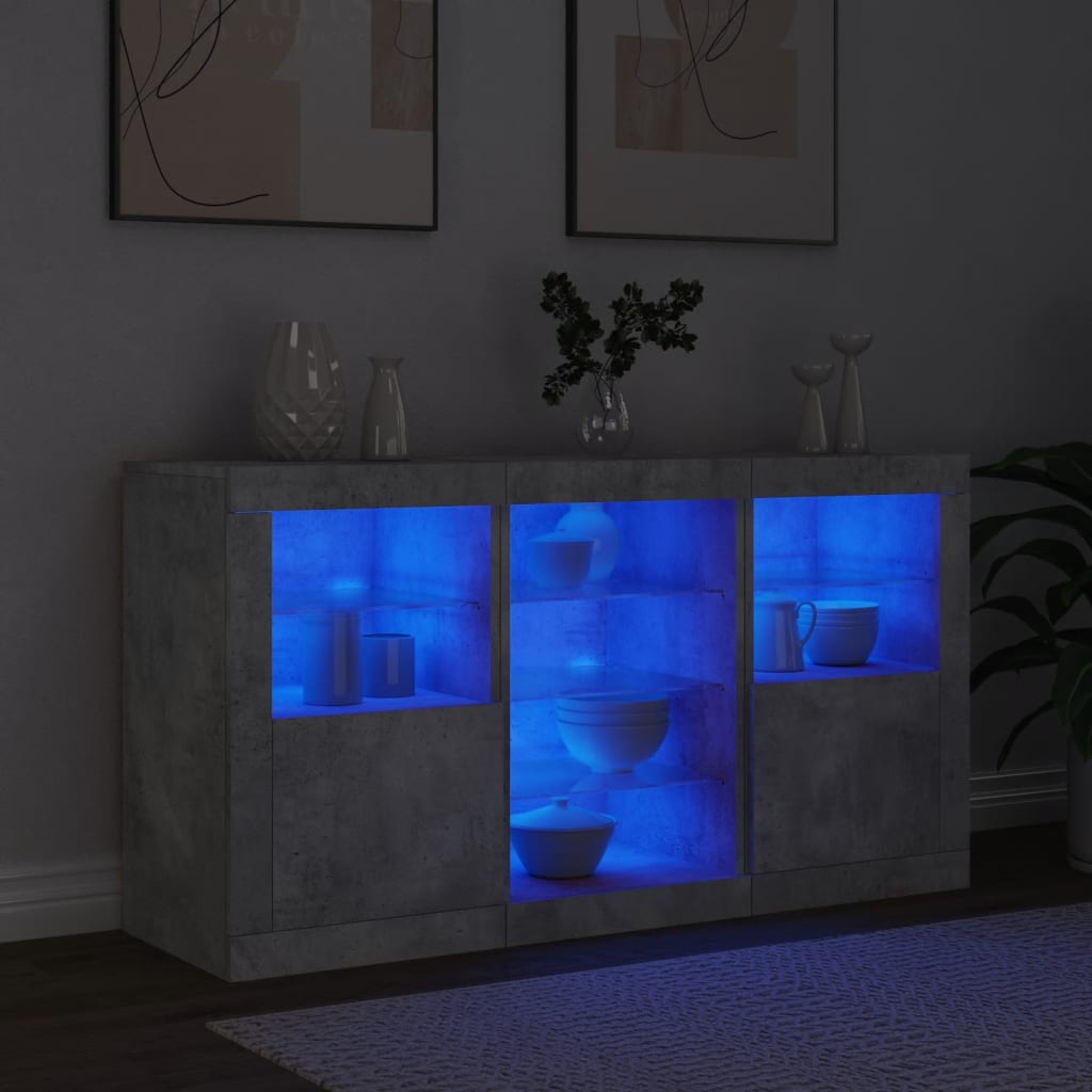 Dressoir met LED-verlichting 123x37x67 cm betongrijs is nu te koop bij PeponiXL, paradijselijk wonen!