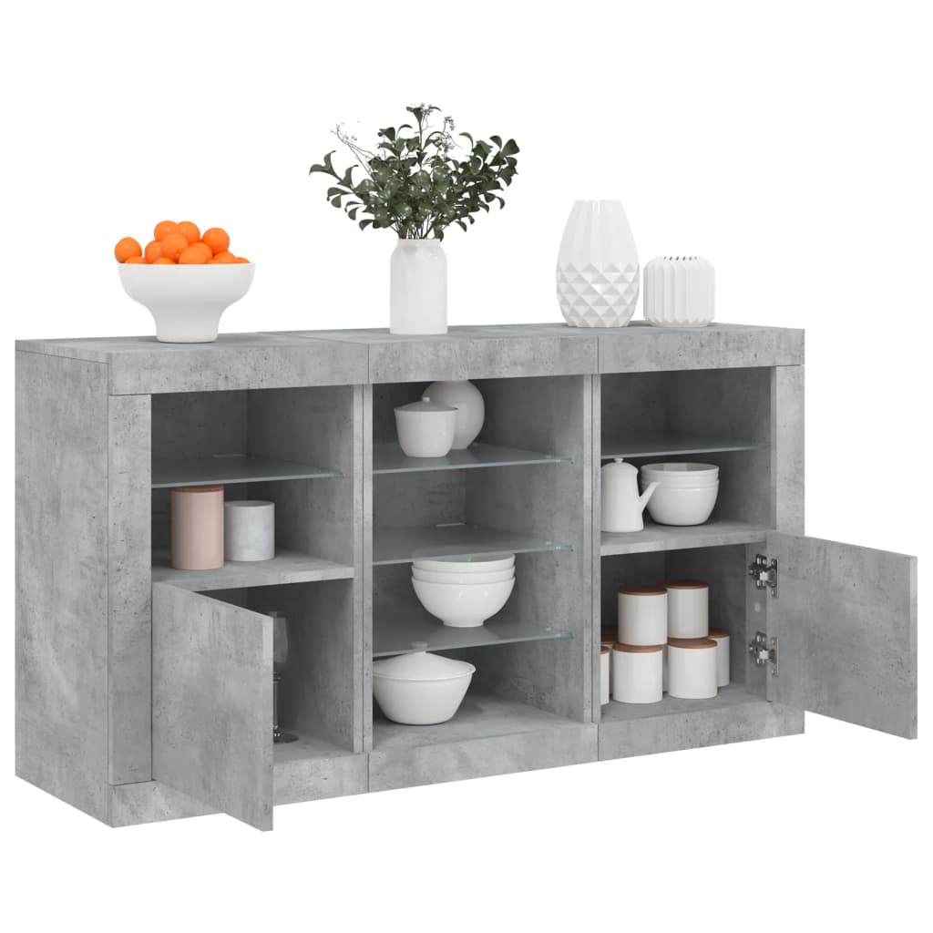 Dressoir met LED-verlichting 123x37x67 cm betongrijs is nu te koop bij PeponiXL, paradijselijk wonen!