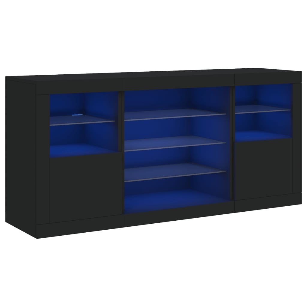 Dressoir met LED-verlichting 142,5x37x67 cm zwart is nu te koop bij PeponiXL, paradijselijk wonen!