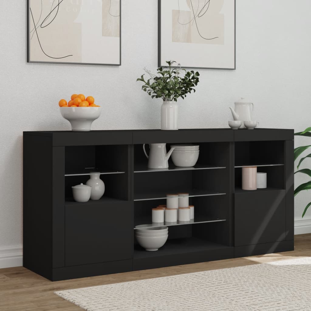 Dressoir met LED-verlichting 142,5x37x67 cm zwart is nu te koop bij PeponiXL, paradijselijk wonen!
